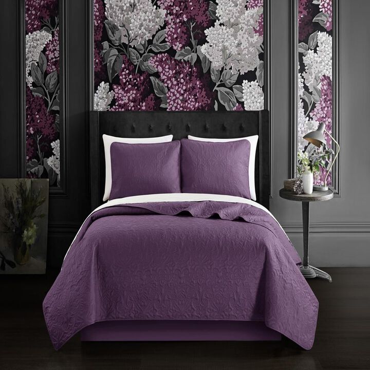 Chic Home Sachi Floral Scroll Pattern Design Bedding Quilt Set - Twin 66x86", Purple