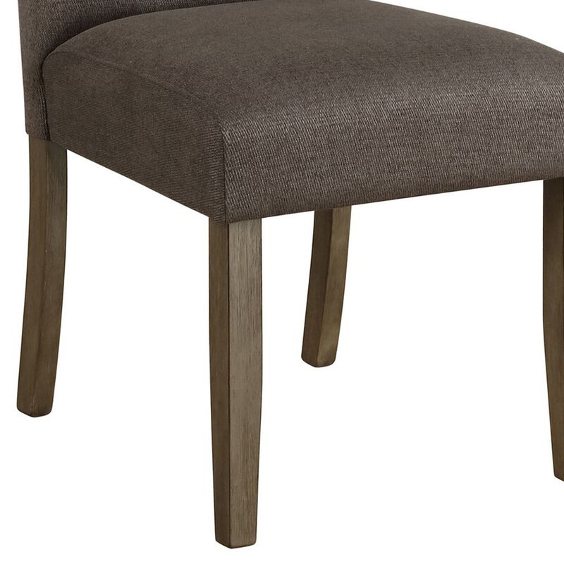 Neli 19 Inch Side Dining Chair, Set of 2, Rolled Button Tufted Back, Brown - Benzara