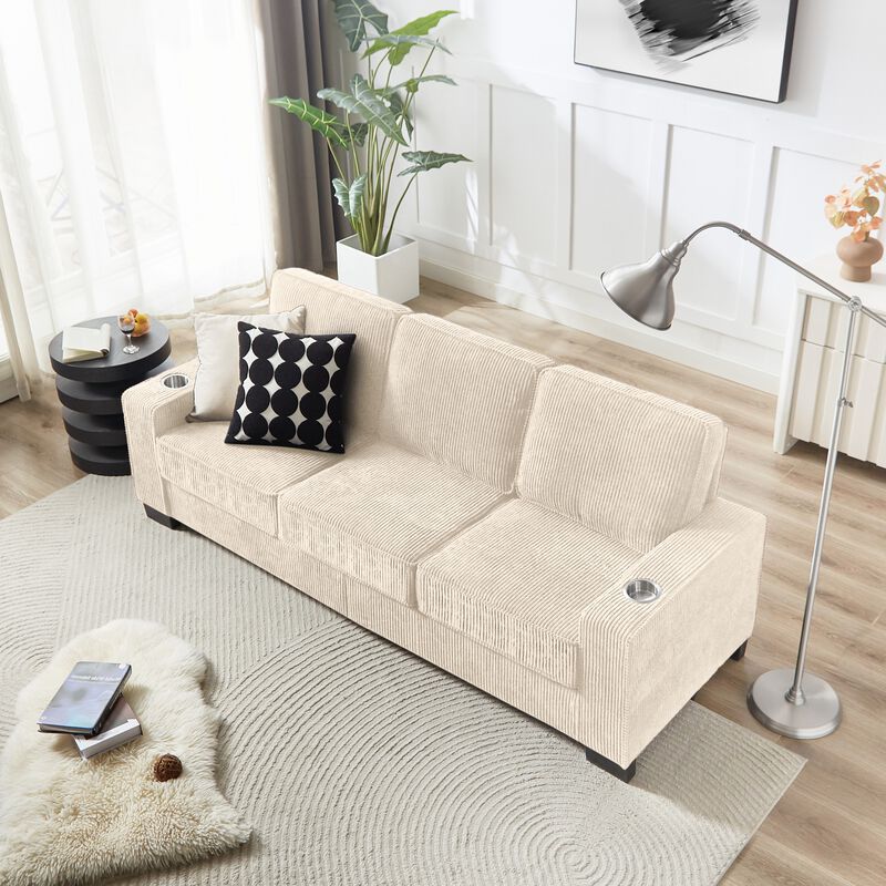 Blank 83.86" Corduroy 3 Seat Modern Sofa image number 2