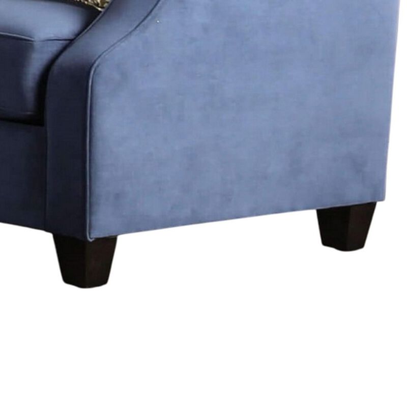 Omis Loveseat, Navy Blue Velvet, 5 Accent Pillows, Solid Wood, 65 Inch - Benzara - Benzara image number 3
