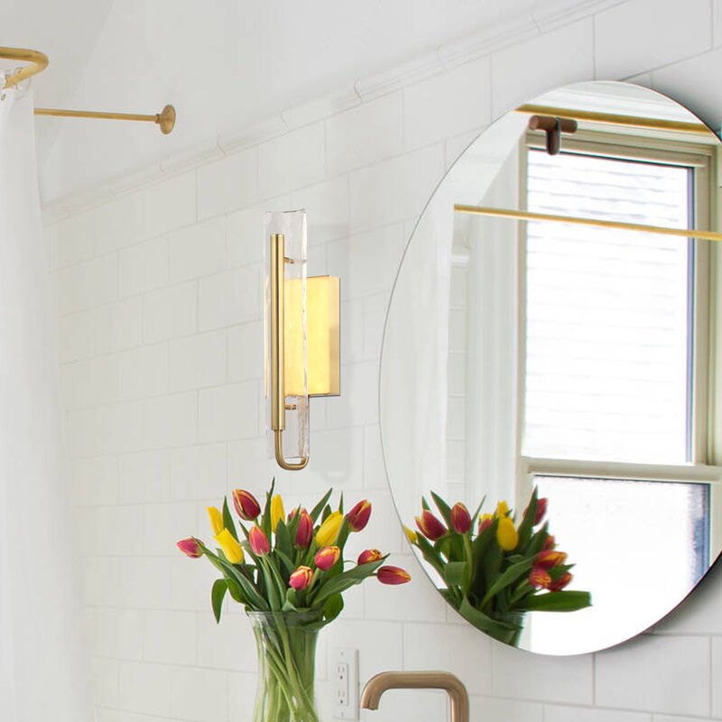 17.3 in. H Gold Vanity Light with Glass Shade