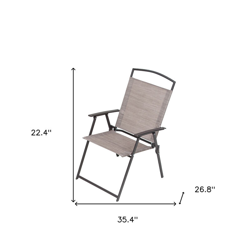 HomeRoots Set of Four 35" Brown Steel Sling Outdoor Folding Arm Chairs image number 6