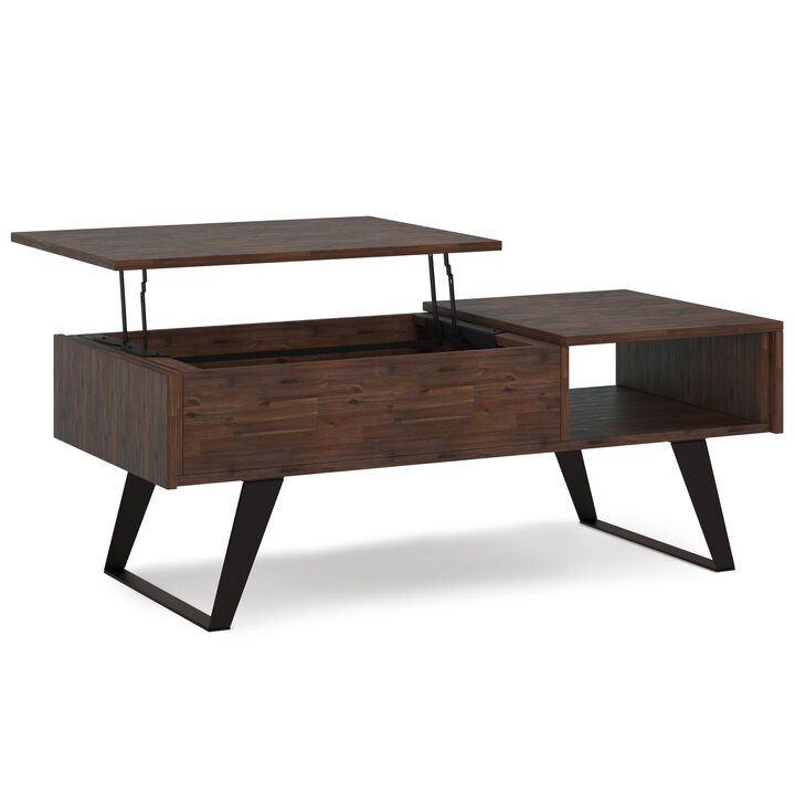 Lowry SOLID ACACIA WOOD 48 inch Wide Rectangle Modern Industrial Lift Top Coffee Table in Distressed Charcoal Brown
