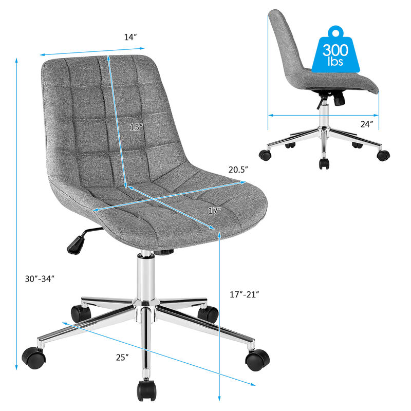 Costway Mid Back Armless Office Chair Adjustable Swivel Fabric Task Desk Chair