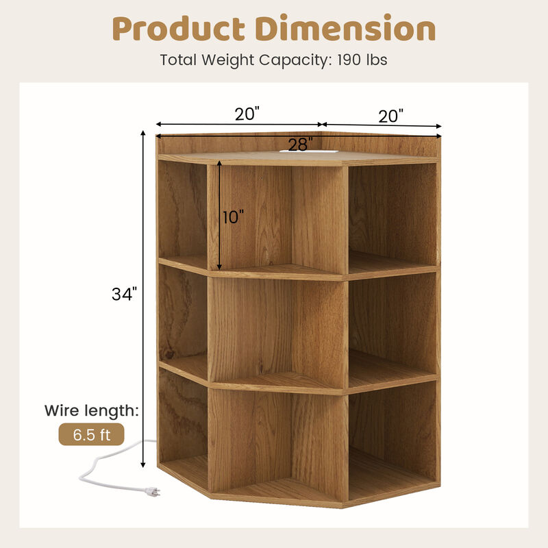 Space Saving Corner Cabinet with Charging Station and 3 Tier Storage for Bedroom-Natural image number 2