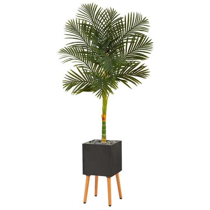 HomPlanti 6 Feet Golden Cane Artificial Palm Tree in Black Planter with Stand