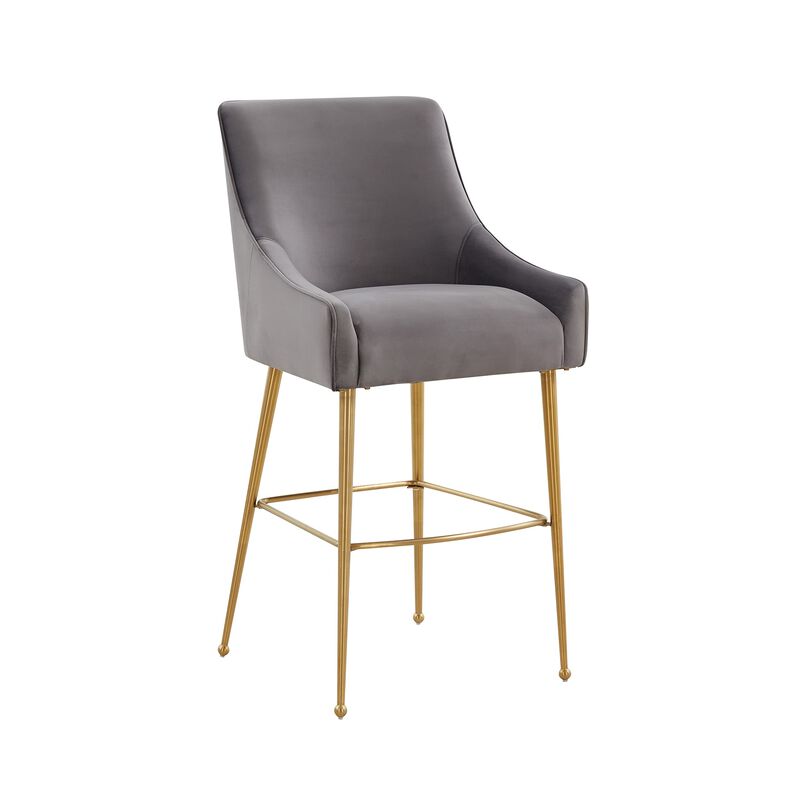 Tov Furniture Beatrix Velvet Upholstered Bar Stool - Gold Legs (Dark Grey, Bar Stool) image number 0