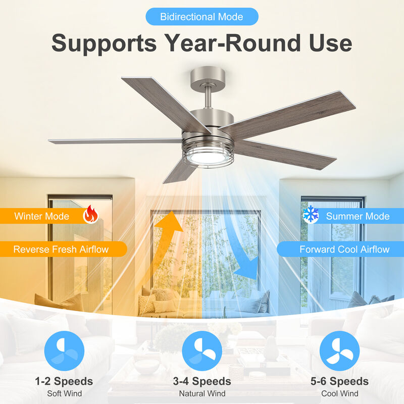 Breezary 52 In Dimmable LED Ceiling Fan with Light, 5 Plywood Blades, 3 CCT, Remote Control image number 2