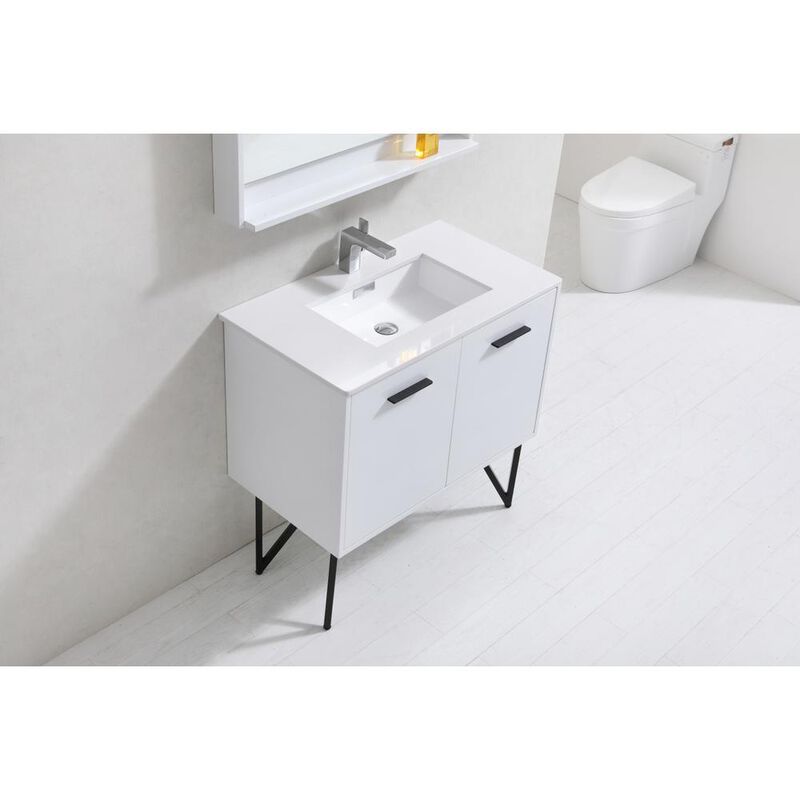 Kubebath Bosco 36 Modern Bathroom Vanity w/ Quartz Countertop and Matching Mirror