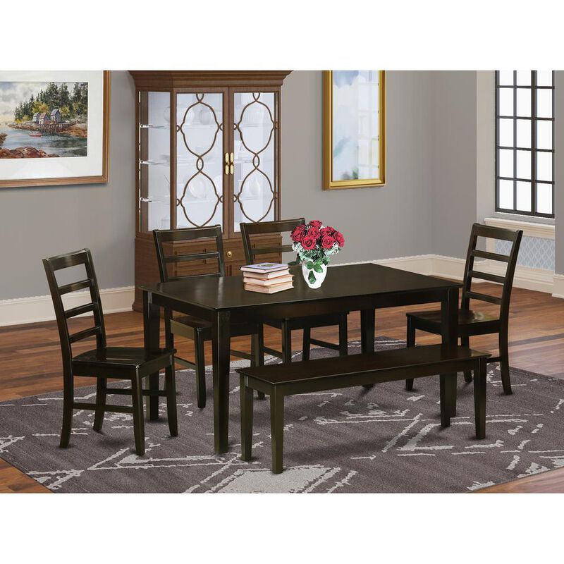 6 Pc Dining set with bench set-Dining Table and 4 Dining Chairs and Bench