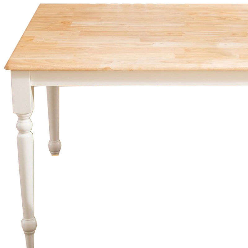 6 Piece Farmhouse Wooden Dining Set, White and Brown - Benzara