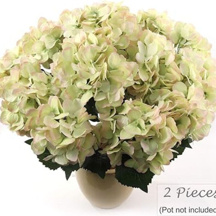 Hydrangea Silk Flowers Plant, Green Pink , Indoor Home Decoration, Outdoor Plant, Wedding, Centerpieces, Bouquets, Artificial Hydrangeas Bush with 7 L