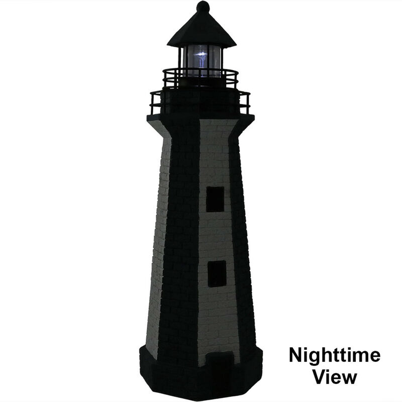 Sunnydaze 36 in Resin and Metal Striped Solar LED Lighthouse Statue
