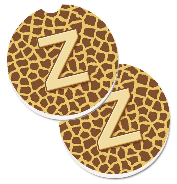 Caroline's Treasures Monogram Initial Z Giraffe Set of 2 Cup Holder Car Coasters CJ1025-ZCARC, 2.56, Multicolor