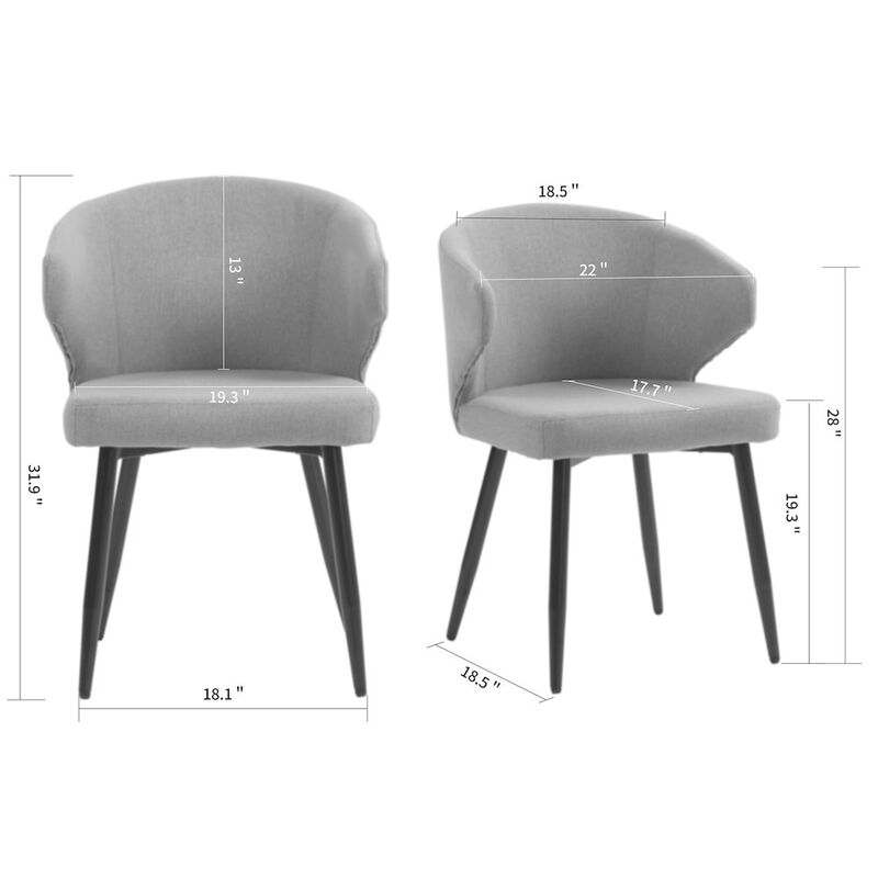 Glamour Home Set of 2 Bard Gray Fabric Dining Chair with Black Iron Legs