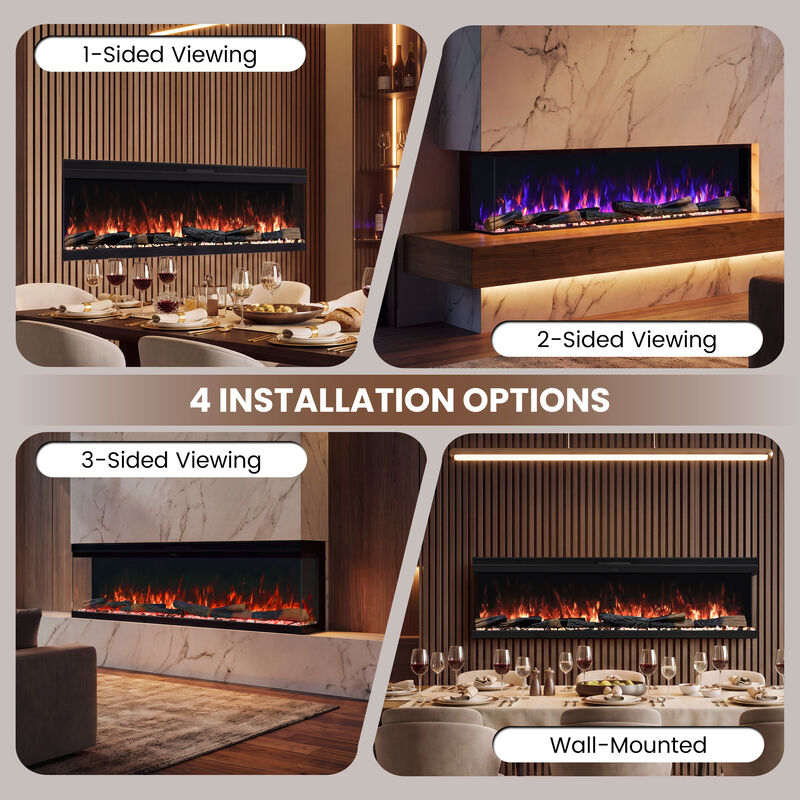 Mondawe 72" 3-Sided Recessed Electric Fireplace, 14-Color Flames, WiFi & Alexa, 3 Heat Settings, Adjustable Thermostat, 1500W image number 4