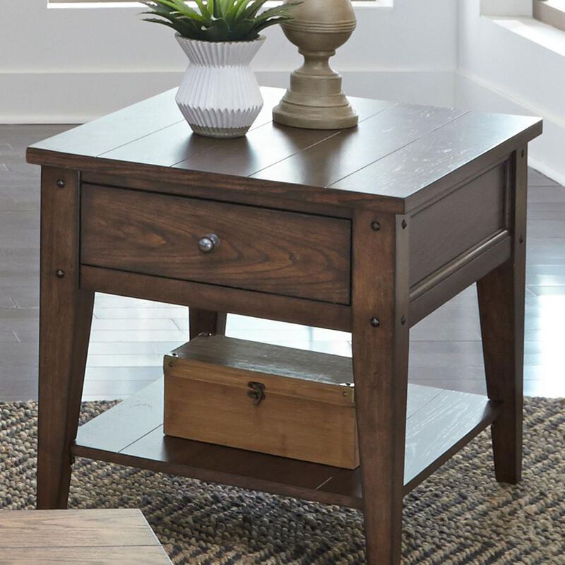 Liberty Furniture Lake House End Table in Rustic Brown Oak image number 5