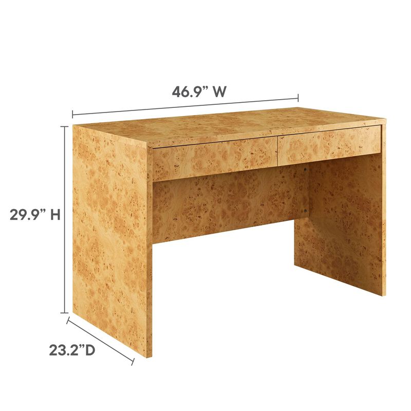 Modway Hudson Burl Wood Desk with Drawers in Natural - Modern Writing Desk - Narrow Home Office Desk - Vanity Table Without Mirror image number 2