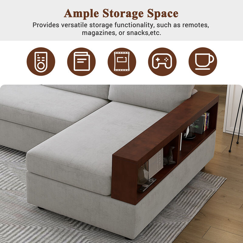 Merax Sectional Sofa Upholstered Sofa Couch with Reversible Armrests