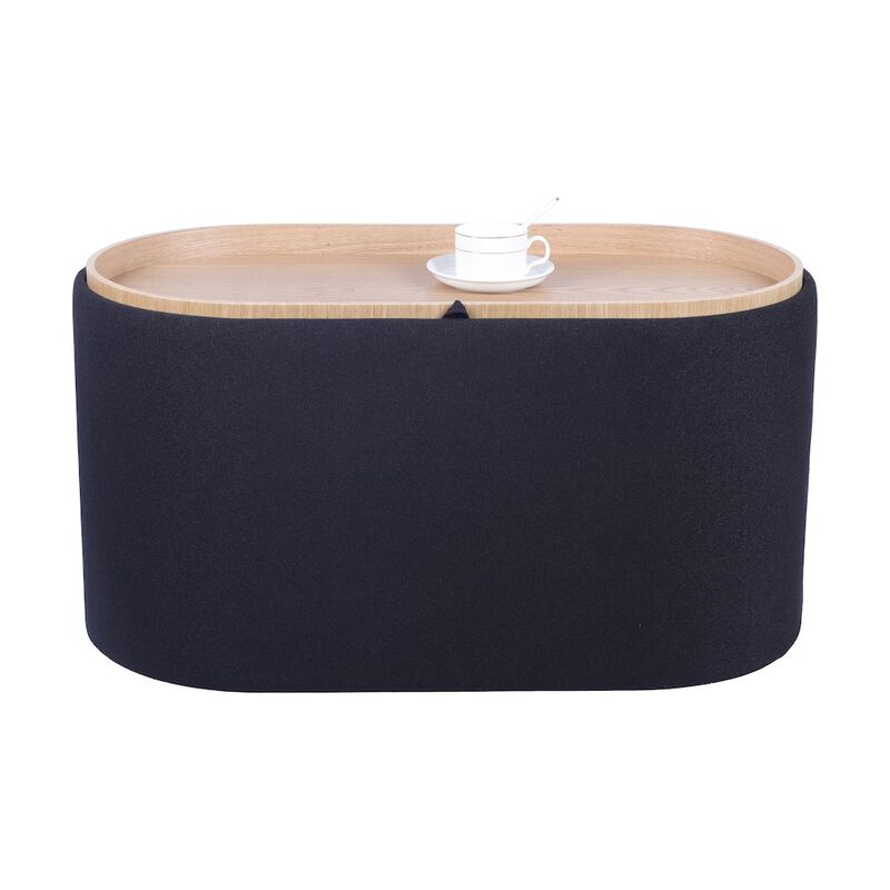 Storage Ottoman with Reversible Wooden Tray Top, Black