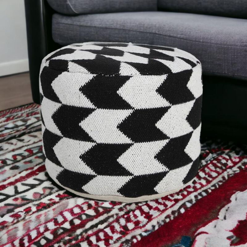 Hivvago 18 Inch Black Cylinder Chevron Pouf Ottoman