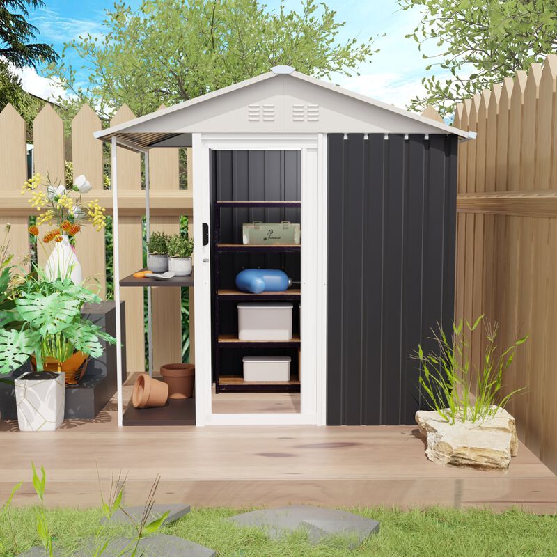 WOW PIONEER 6 x 4 FT Outdoor Storage Shed with Rack and Storage Shelves for Bikes, Gardening Tools, Lawn Supplies for Backyard Patio Use image number 5