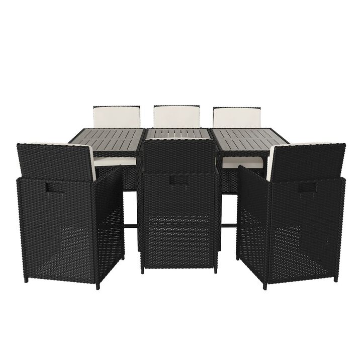 Flash Furniture 7 Piece Set, Black Wicker Modular Chairs-Cream Cushions
