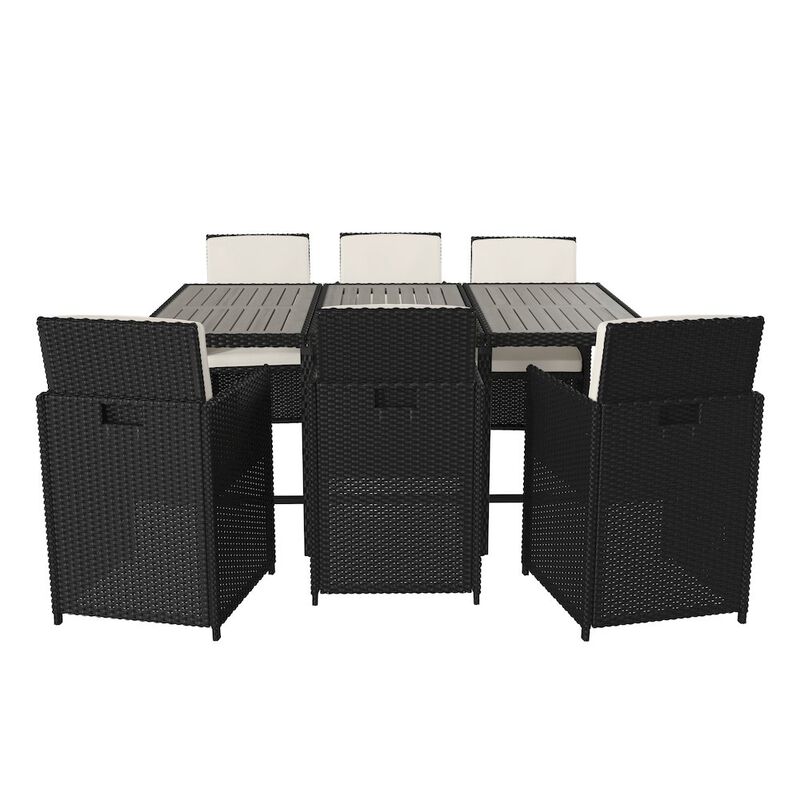 Flash Furniture 7 Piece Set, Black Wicker Modular Chairs-Cream Cushions image number 0