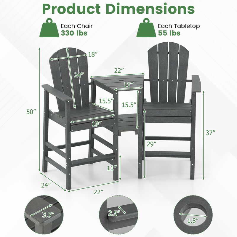 All-Weather Double Adirondack Chair with Middle Tray – 2-Person Outdoor Loveseat