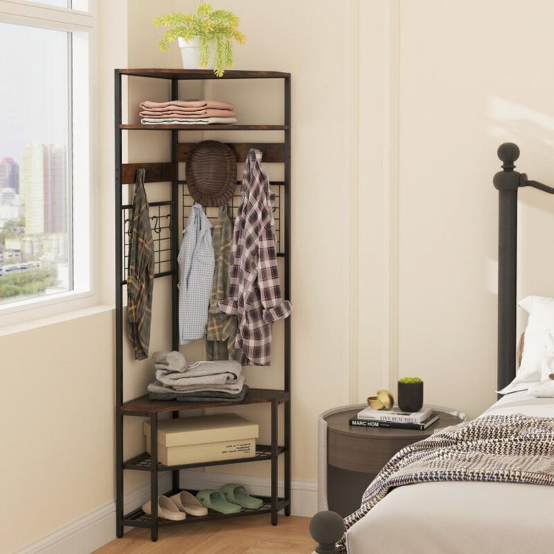 Hivvago 5-Tier Corner Hall Tree with Shoe Storage Bench