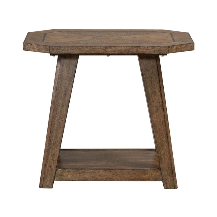 Liberty Furniture Carolina Park Octagonal End Table for Living Room - Amber Brown Oak
