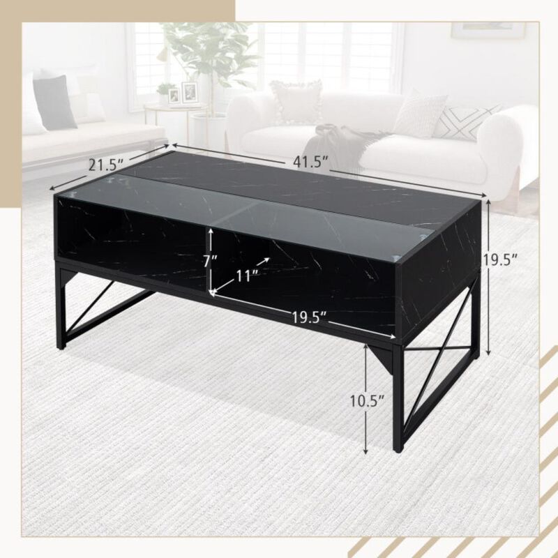 Hivvago Center Table with Faux Marble and Tempered Glass Top