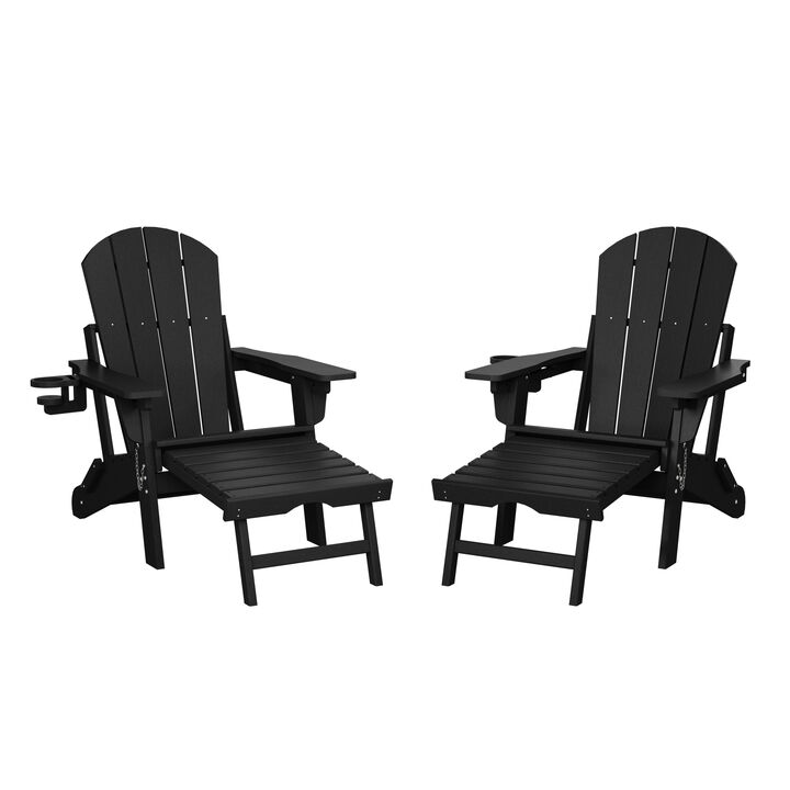 WestinTrends Folding Adjustable Adirondack Chair with Retractable Ottoman and Cup Holder (Set of 2)