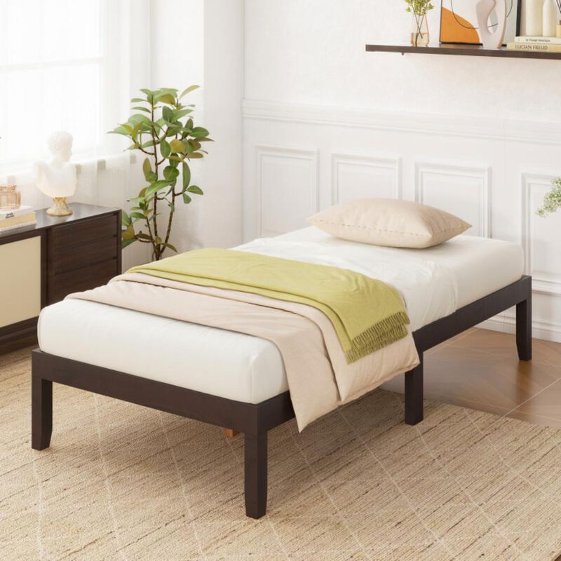 Hivvago 14 Inch Twin Wood Platform Bed Frame with Wooden Slats Support