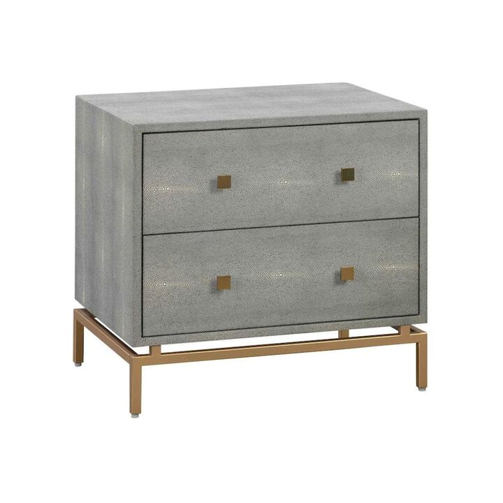 Starlight Canyon Home Gray Wood Night Stand With 2 Drawers And Gold Base, Shagreen Textured Finish