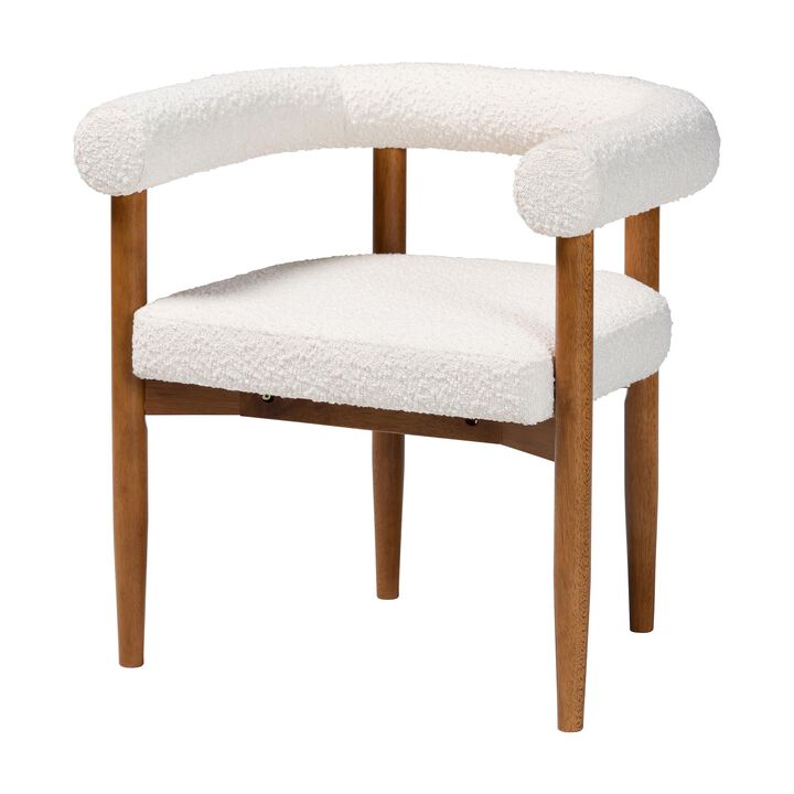 Baxton Studio Caia Boucle Dining Chair – Modern Upholstered Accent Armchair, Cream, Minimalist Design