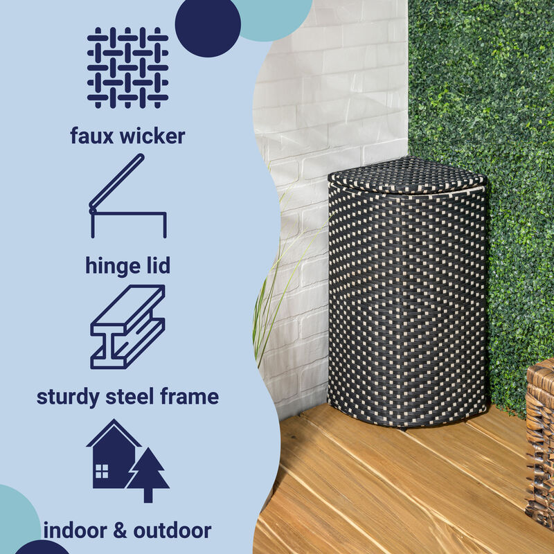 Chloe All-Weather Wicker/Metal Corner Hideaway Outdoor Trash Can
