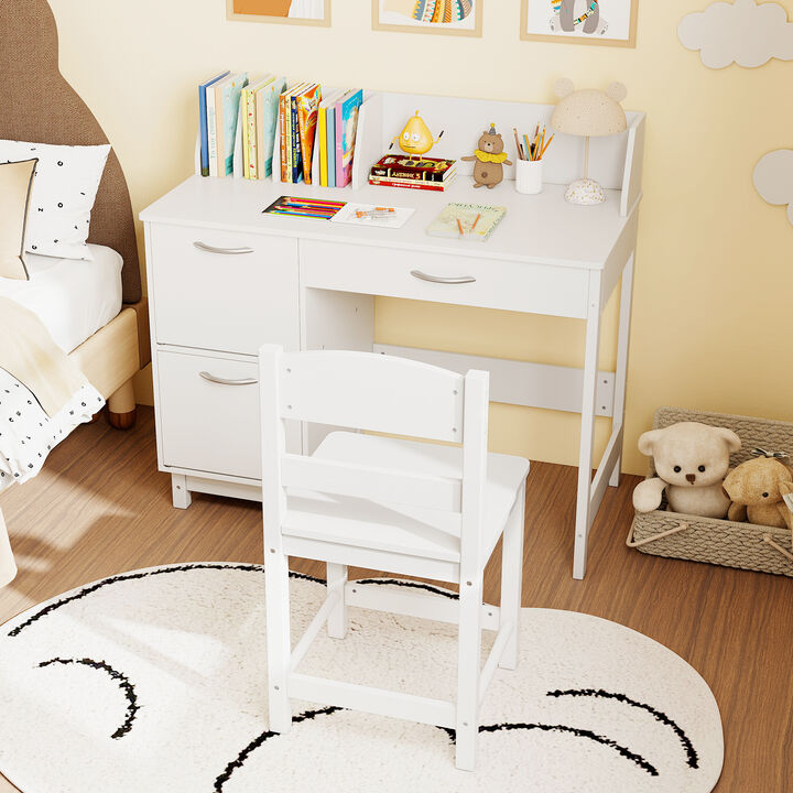 Kids Wooden Desk and Chair Set, Student Study Workstation