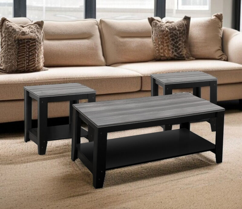 Set of Three Coffee Tables with Storage Shelf for Living Room and Lounge Spaces