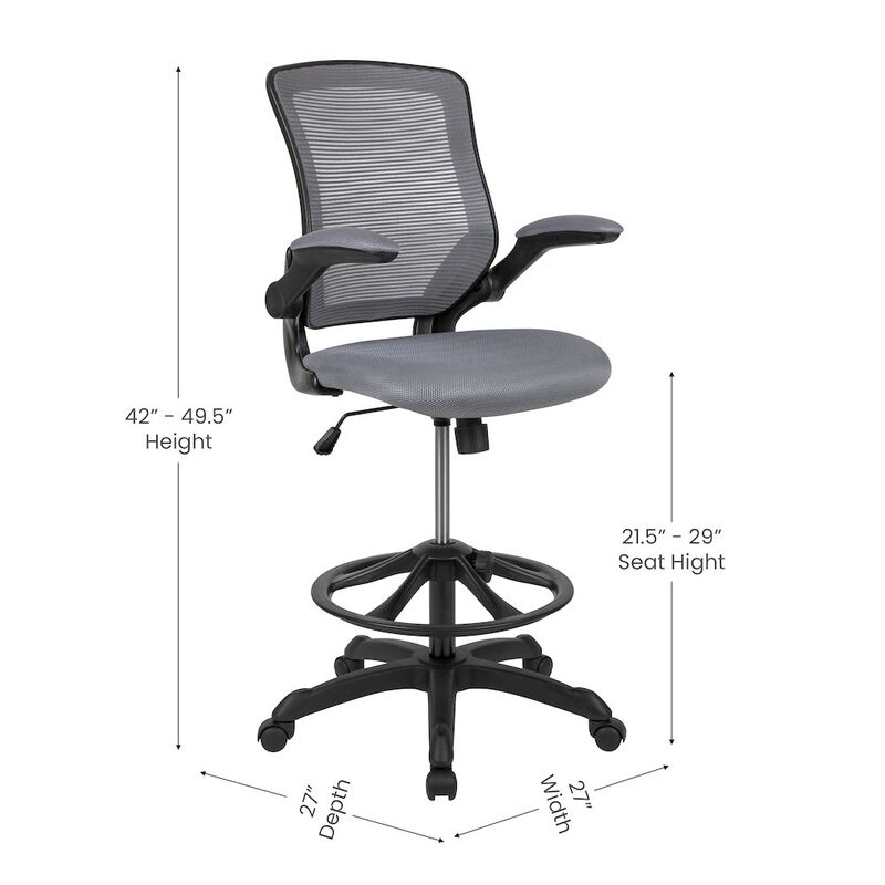 Flash Furniture Mid-Back Dark Gray Mesh Drafting Chair with Adjustable Foot Ring image number 3