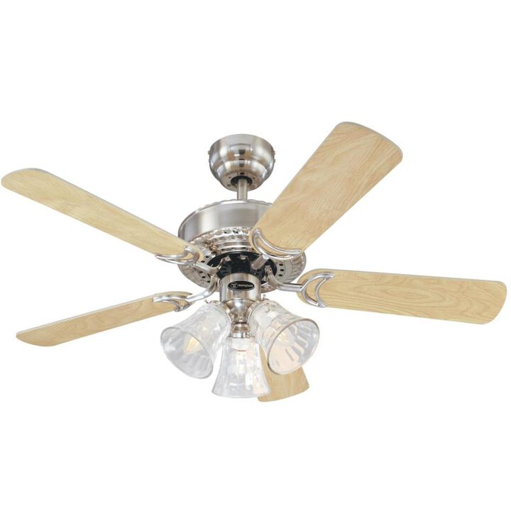 Westinghouse  42 in. Ceiling Fan with Dimmable LED Light Fixture Brushed Nickel  Reversible Blades Light Maple & Birds Eye Maple Water Glass Shades