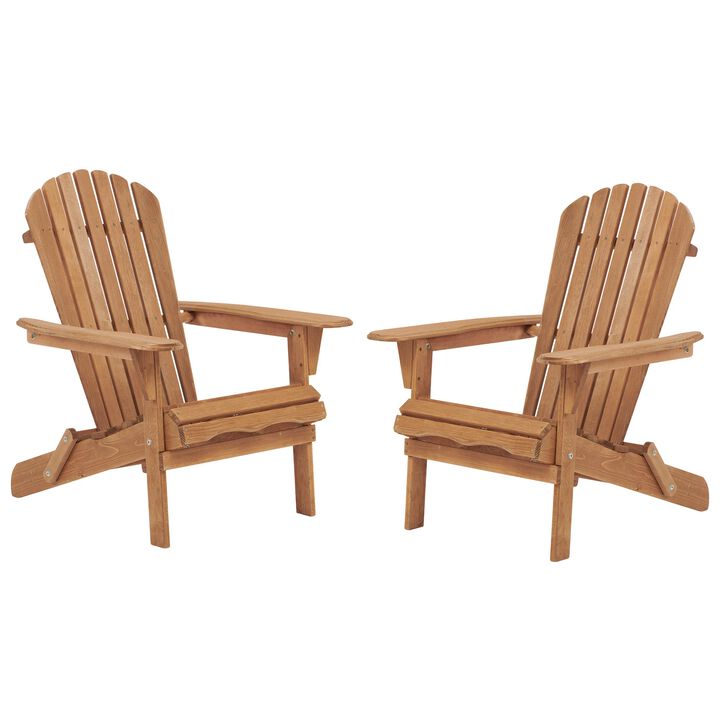 Outdoor Wooden Folding Adirondack Chair Set of 2 with BackRest, Wood Patio Chair for Garden Backyard