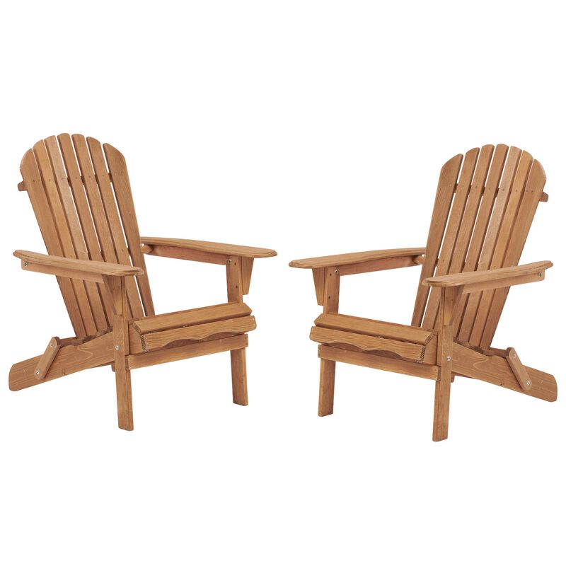 Outdoor Wooden Folding Adirondack Chair Set of 2 with BackRest, Wood Patio Chair for Garden Backyard image number 0