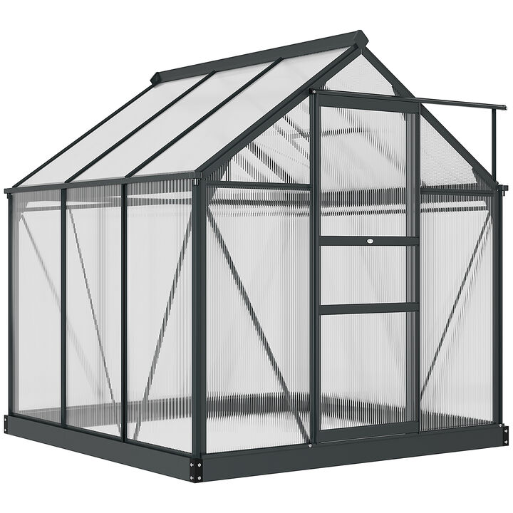 Outsunny 6' x 10' x 6.5' Polycarbonate Greenhouse, Heavy Duty Outdoor Aluminum Walk-in Green House Kit with Rain Gutter, Vent and Door for Backyard Garden, Gray