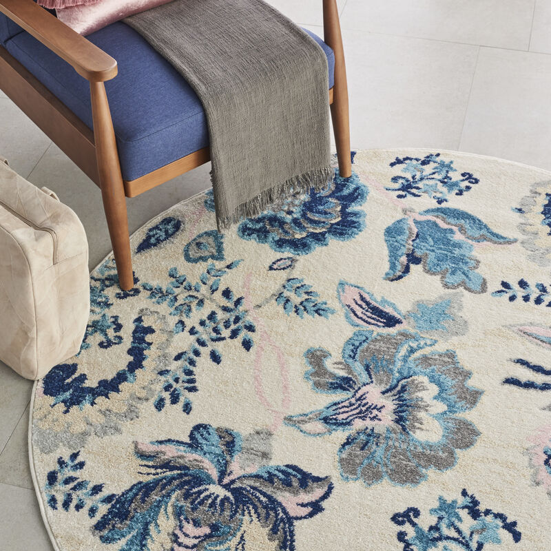 Tranquil TRA02 Ivory/Light Blue 5'3" x Round Rug image number 7