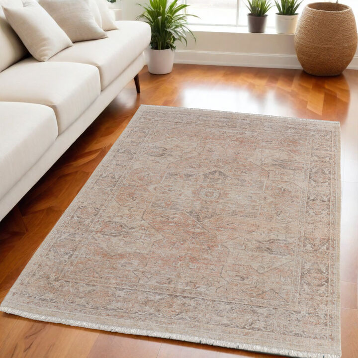 HomeRoots Oriental Hand Woven Distressed Area Rug With Fringe