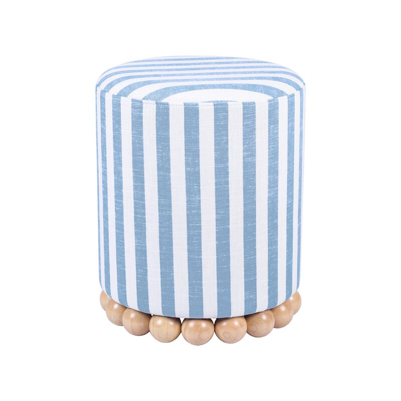 Dex Striped Linen Ottoman in Blue