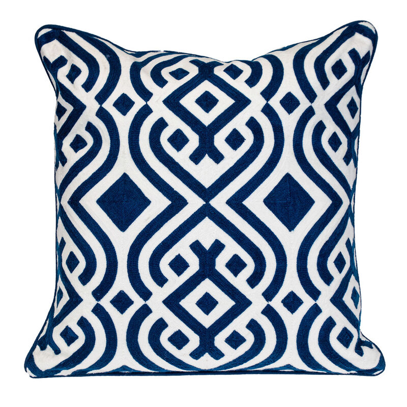 HomeRoots 20" Blue and White Geometric Cotton Throw Pillow image number 2