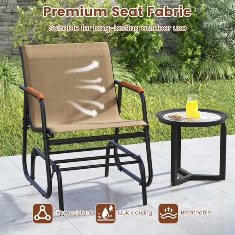 Hivvago Patio Glider Chair Set of 2 with Curved Teak Armrests and Breathable Fabric Seat