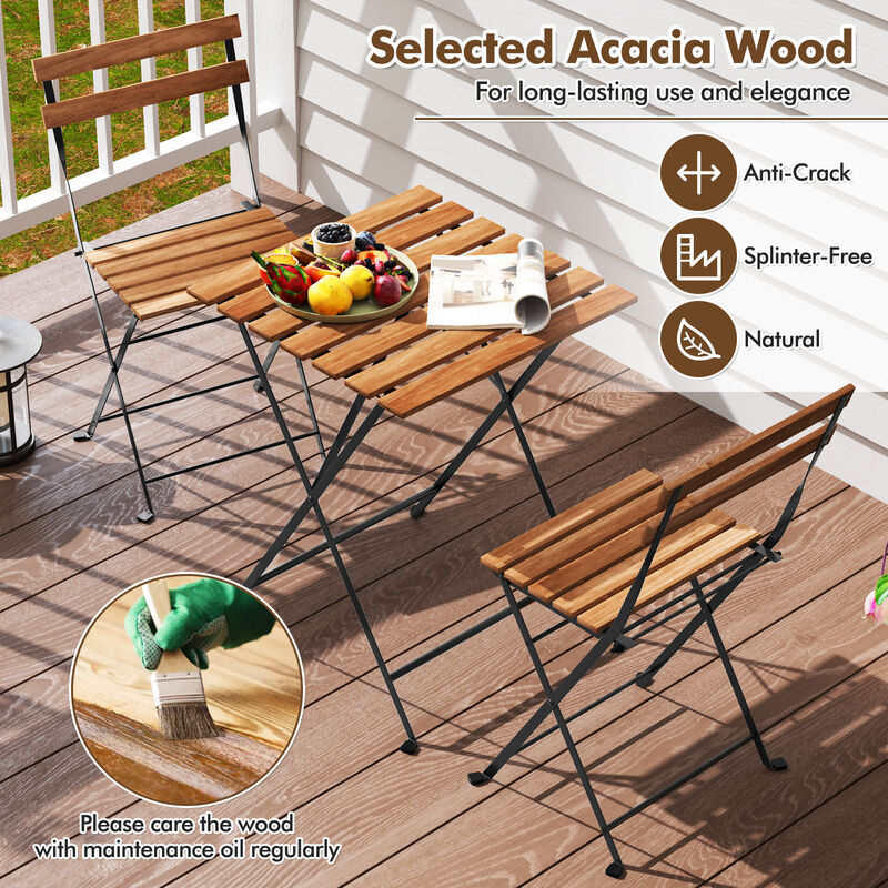 Acacia Wood 3-Piece Patio Set with Slatted Table and Chairs